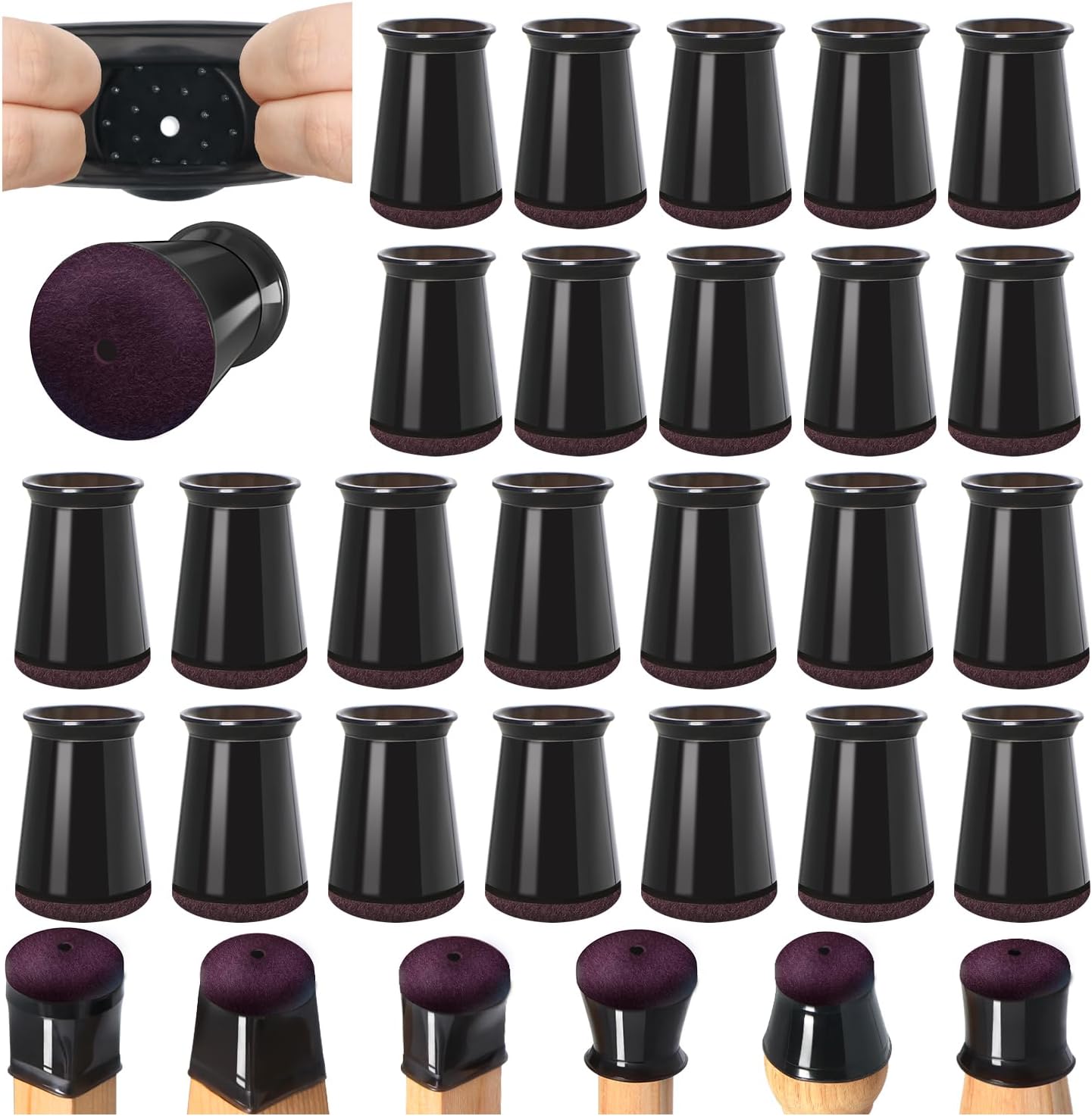 VIUME 24 Pcs Chair Leg Floor Protectors for Hardwood Floors Silicone Covers Felt Pads Furniture Leg Caps Anti-Scratch Reduce Noise Fit (1-5/16" to 2")