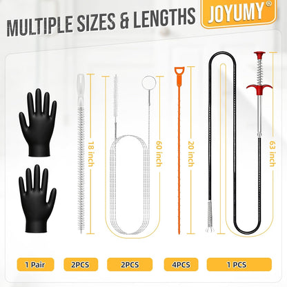All-in-One Drain Snake 8 Set—Heavy Duty Plumbing Snake,Flexible Clog Remover,Cleaning Brush,Sink Drain Brush and Gloves for Bathtub,Toilet,Sewer,Kitchen Sink,Drainage Pipe
