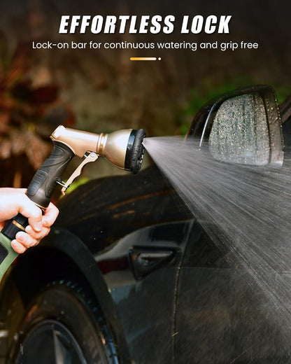 RAINPOINT Garden Hose Nozzle, Heavy Duty Metal Hose Sprayer Nozzle, 9 Adjustable Spray Patterns, High Pressure Hose Sprayer for Watering Plants, Lawns, Car and Pet Washing (Green)