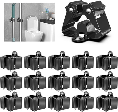3-H Broom Holder Wall Mount 12 Pack, Heavy Duty Stainless Steel Mop and Broom Organizer Clips, Strong Grip Wall Mount Holders for Garage, Garden, Laundry Room & Utility Closet, Black