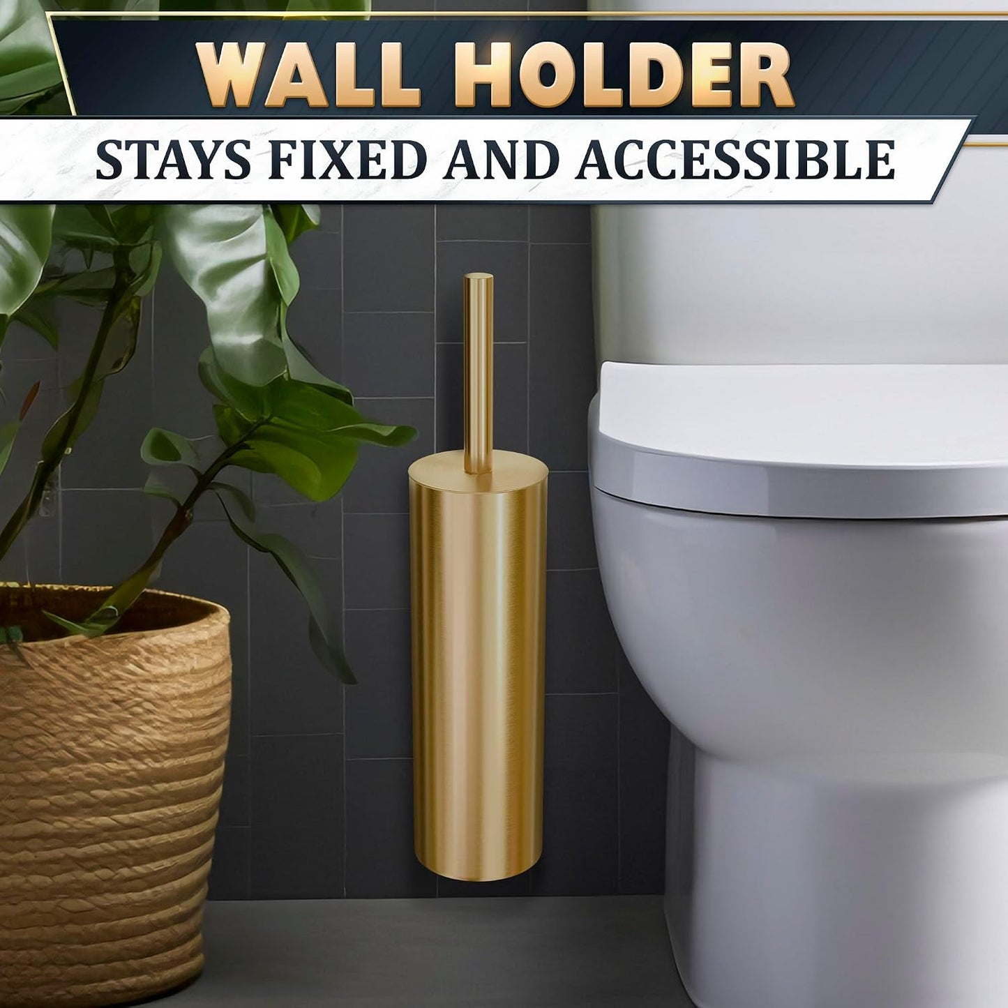 Black Toilet Brush and Holder Set - Slim Matte Design that Fits Anywhere - Stainless Steel Toilet Bowl Brush and Holder with 2 Rounded Corners, Replaceable Head, Removable Inner Bowl & Splash Guard