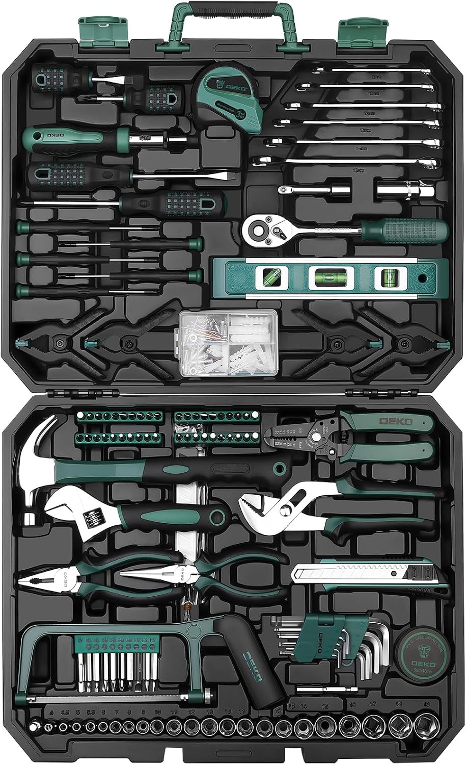 DEKOPRO 228 Piece Socket Wrench Auto Repair Tool Combination Package Mixed Tool Set Hand Tool Kit with Plastic Toolbox Storage Case