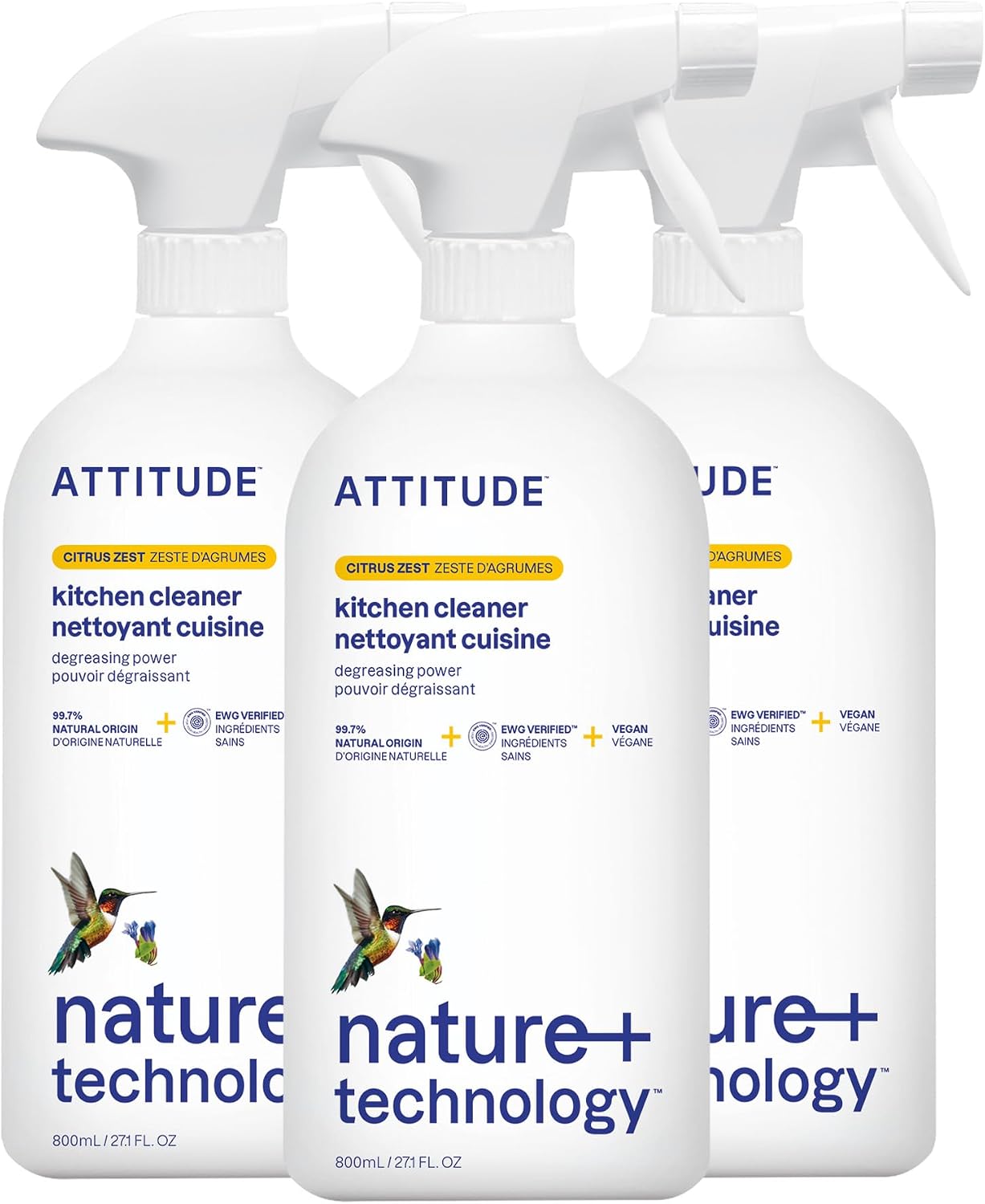 ATTITUDE Kitchen Cleaner Spray, EWG Verified, Degreaser Spray to Cut Grease & Grime, Plant-Based & Vegan, Citrus Zest Scent, 27.1 Fl Oz