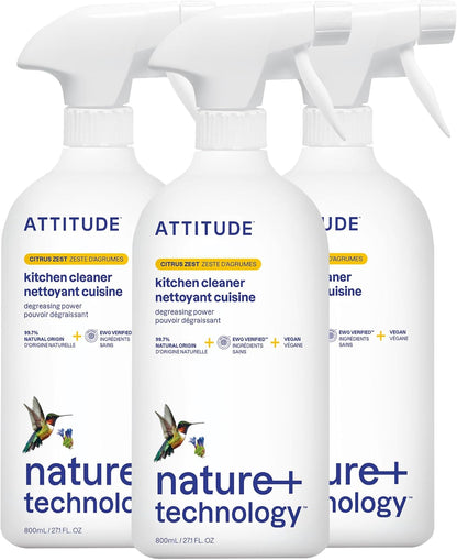 ATTITUDE Kitchen Cleaner Spray, EWG Verified, Degreaser Spray to Cut Grease & Grime, Plant-Based & Vegan, Citrus Zest Scent, 27.1 Fl Oz