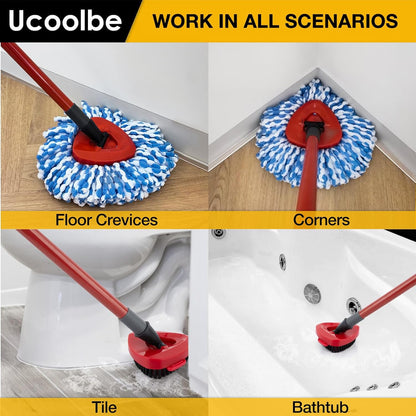 Spin Mop Replacement Head for O Cedar 2 Tank RinseClean, 4 Microfiber mop Refill, 1 Scrub Brush, 1 Mop Stick, 1 Mops Base, Deep Cleaning, 30" to 58" Mop Handle Replacement