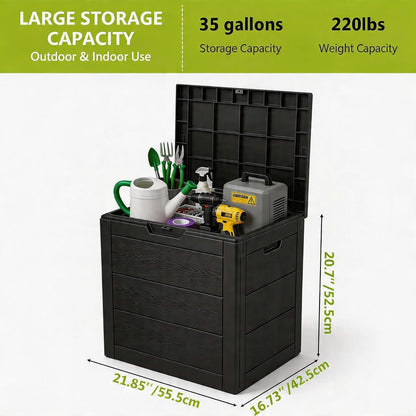 35 Gallon Outdoor Storage Box, Deck Boxes Outdoor Waterproof, Package Delivery Boxes For Outside, Patio Storage Box For Garden, Doorstep, Camping (Black, 35, Gallons)