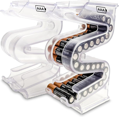 Battery Ladder Case - Battery Organizer & Dispenser (AAA & AA) | Stack It or Wall-Mount It To Dispense Batteries in First-In-First-Out Order, Tidy Storage for Home, Garage & Workshop
