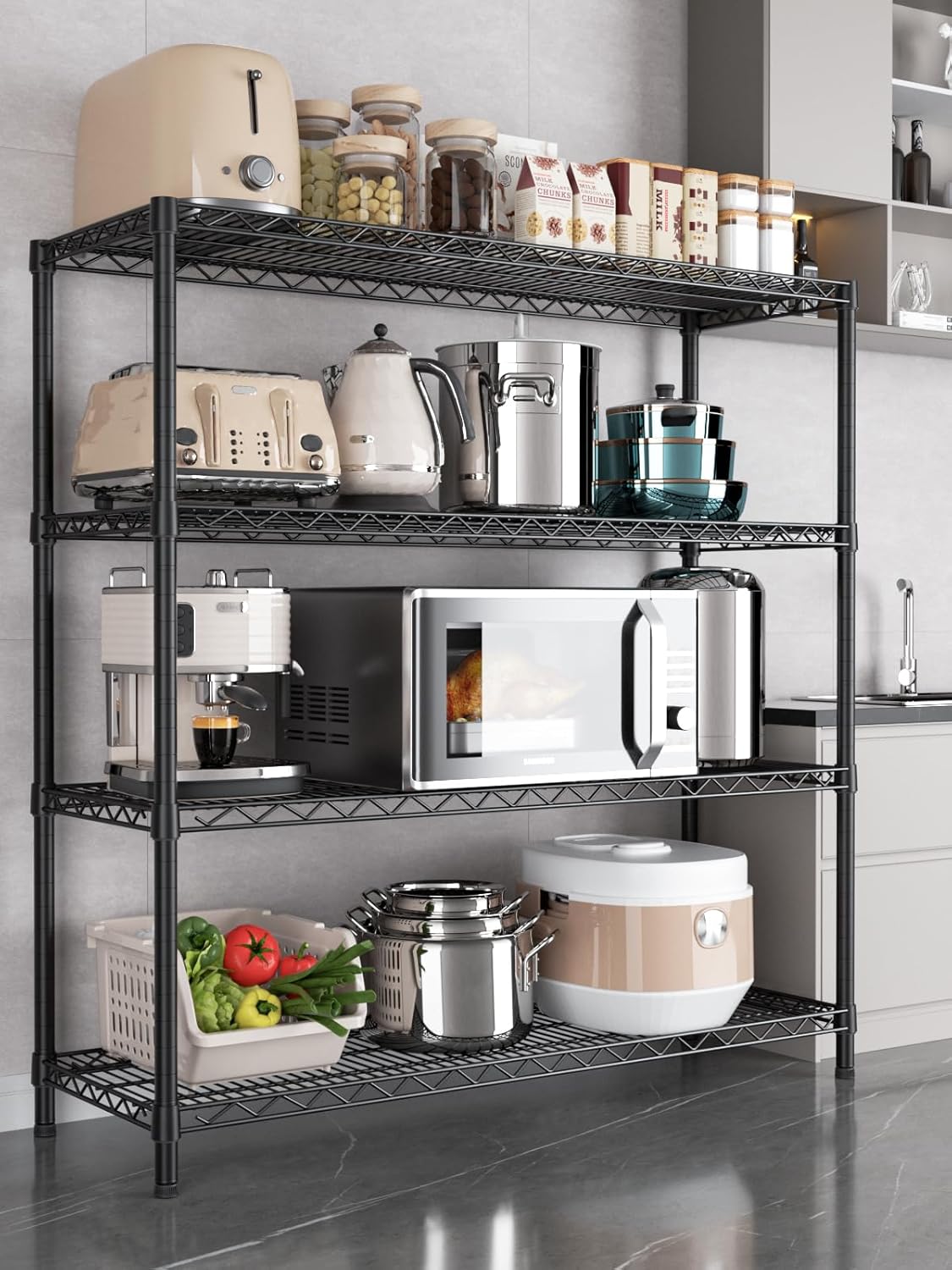 Golpart 4 Tier Adjustable Storage Shelves Metal Utility Shelf Wire Shelving Unit Organizer Rack for Home Kitchen Office Bathroom Pantry Room 12" D x 18" W x 44" H