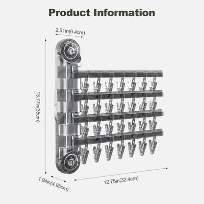 Clothes Drying Rack Wall Mounted, Clothes Drying Rack Folding with Clip, 180° Rotation, Balcony Drying Rack Dryer, Space Saver for Socks, Underwear, Rags, Towels