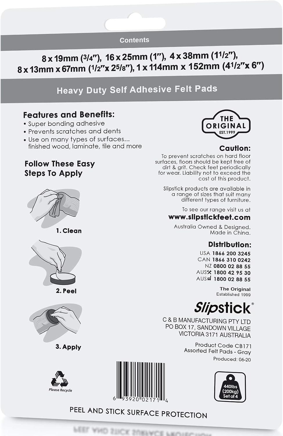 Slipstick Premium Wool Felt Furniture Pads/Floor Protectors (1 Inch Round Value Pack) Includes 40 Heavy-Duty Felt Chair Leg Pads with Self-Stick Adhesive, Gray, CB115