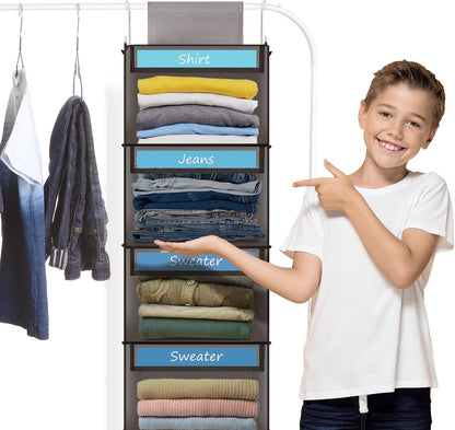 Fixwal 6-Shelf Weekly Clothes Organizer for Kids, Kids Daily Shelf Hanging Closet Organizer with 6 Side Pockets, Days of The Week Hanging Storage Shelves (Pink)
