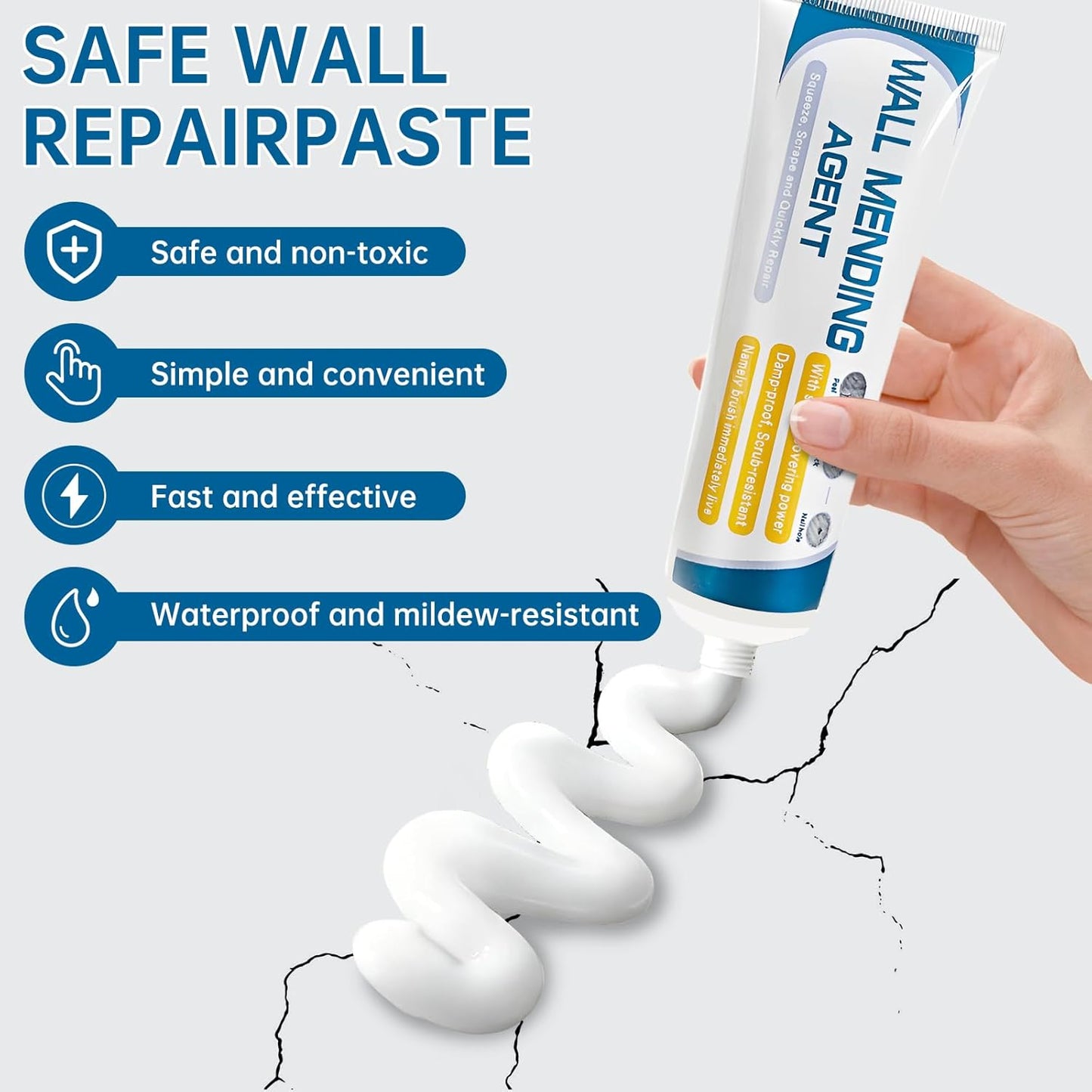 2 Pack Drywall Repair Kit,Wall Mending Agent with Scraper,Drywall Patch Repair Kit with Spackle Paste,Wall Hole Filler Putty for Filling Cracks & Holes,Quick Easy Plaster Wall Repair