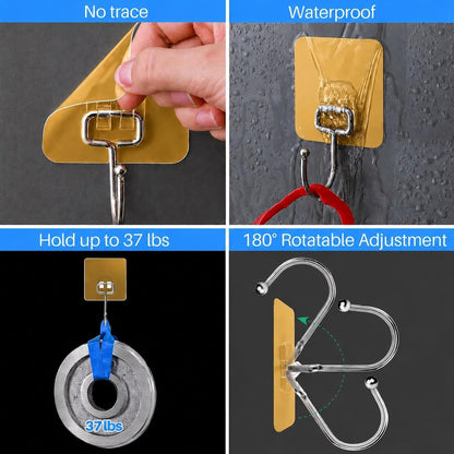 Luxe Hooks, Heavy Duty Wall Hooks, Waterproof Self Adhesive Hooks for Bathroom, Kitchen, Shower & Office, No Drill Wall Hooks for Towels, 10 Counts. (10, Transparent)