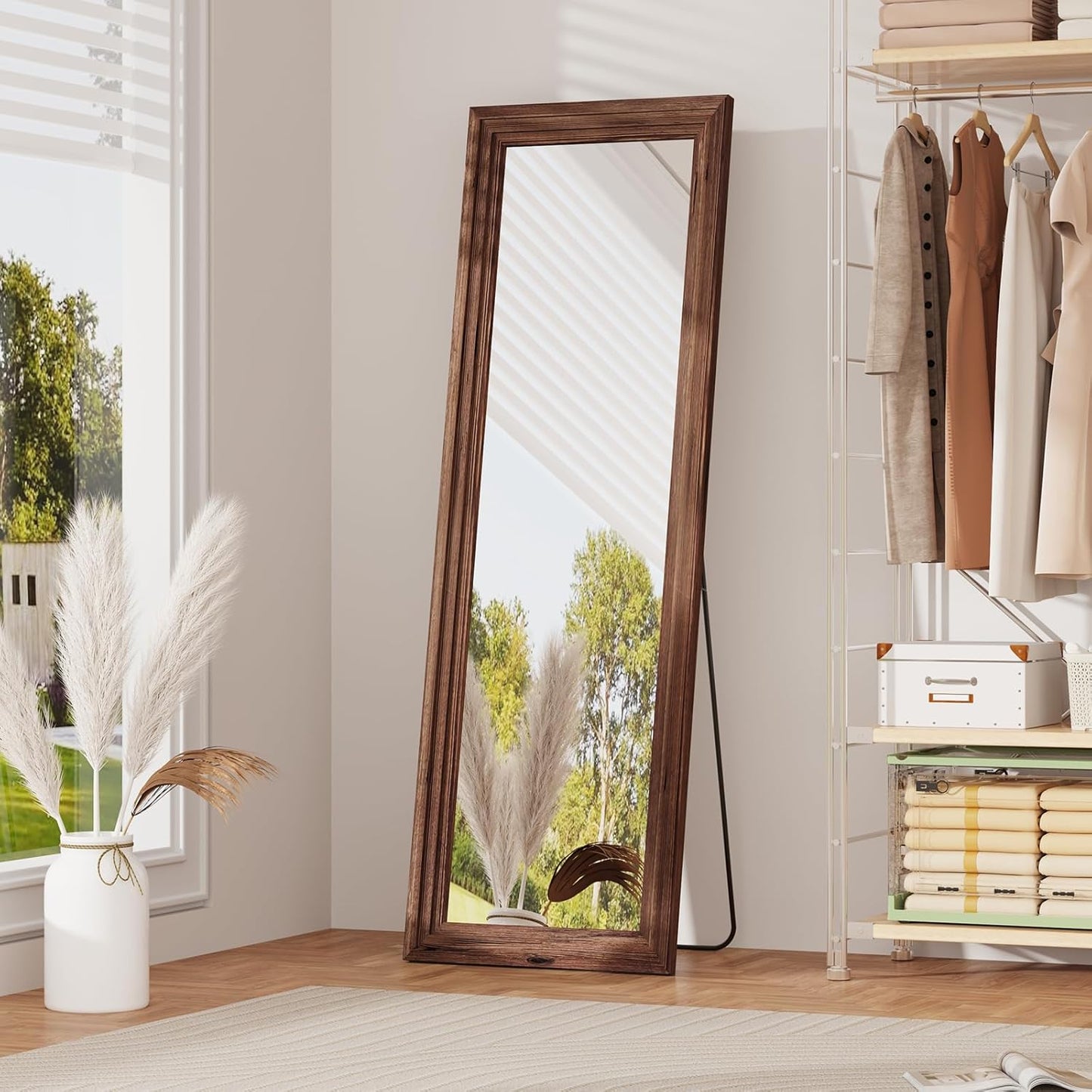 ZHUNFA Full Length Mirror, 71x32 Inch Full Length Mirror Wall Mounted | Vertical Hanging, Leaning Standing for Bedroom, Living Room, Rectangular Wooden Frame, Log Color.