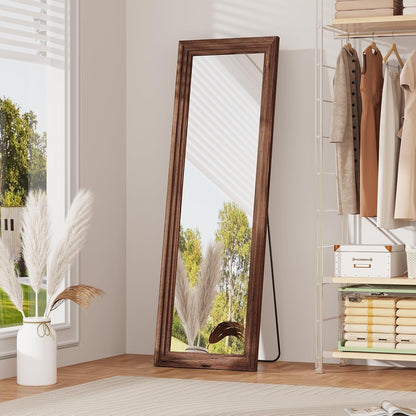 ZHUNFA Full Length Mirror, 71x32 Inch Full Length Mirror Wall Mounted | Vertical Hanging, Leaning Standing for Bedroom, Living Room, Rectangular Wooden Frame, Log Color.