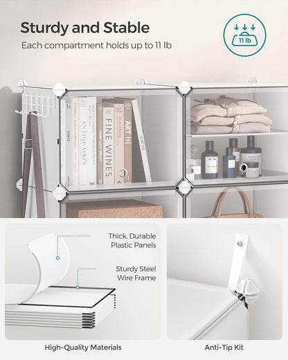 SONGMICS Shoe Rack Organizer, 8-Tier Shoe Storage Cabinet for Closet and Entryway, Holds 32 Pairs of Shoes, Adjustable, Cloud White and Transparent ULPC034W01