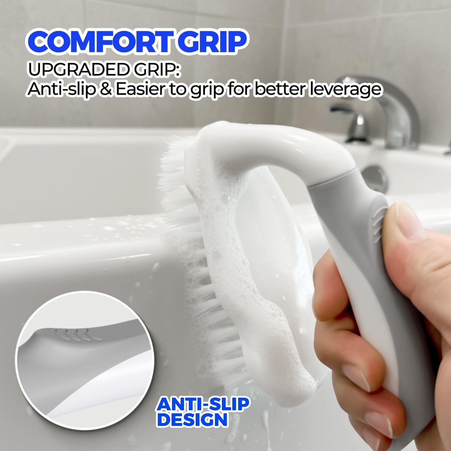 Scrub Brush - 6 Pack, Scrub Brushes for Cleaning, Heavy-Duty Scrub Brush, Stiff Bristles Cleaning Brush, for Kitchen, Bathtub, Floor and Wall Surfaces, Grey