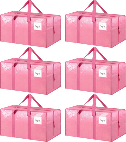 6 Pack Extra Heavy Duty Large Moving Bags with Strong Zipper & Comfortable Handles, Sturdy & Durable Clothes Storage Bags Totes Bins, Blue Packing Moving Boxes for College Supplies, Dark Blue