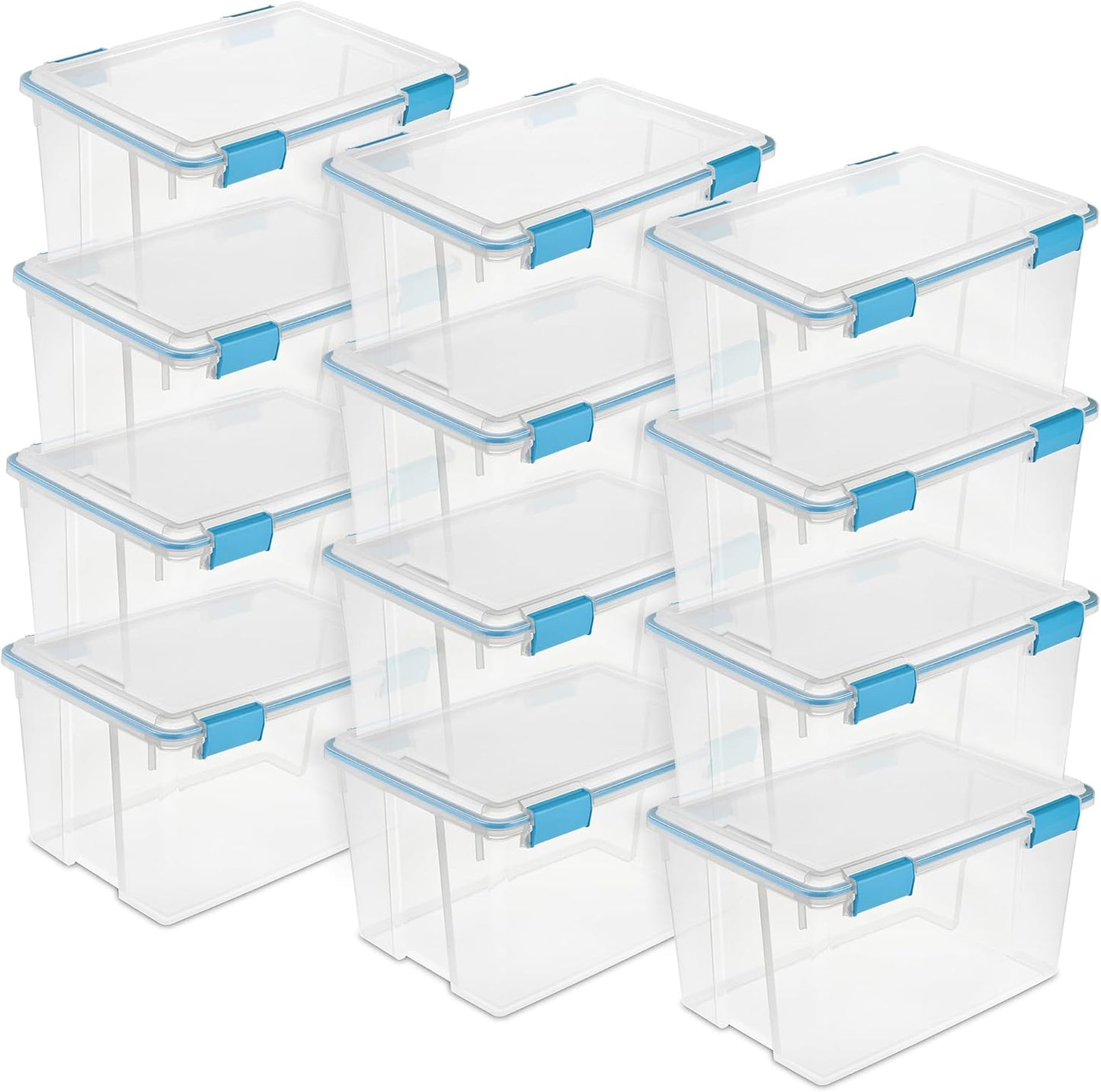 Sterilite 4-Pack Gasket Box, Home Storage Organizer Bins with Lids, 37 Quart – Stackable Clear Plastic Containers for Bedroom, Bathroom, Garage, Basement, or Attic