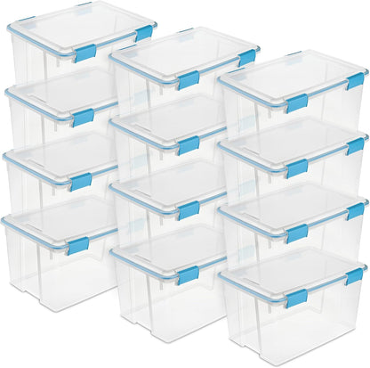 Sterilite 4-Pack Gasket Box, Home Storage Organizer Bins with Lids, 37 Quart – Stackable Clear Plastic Containers for Bedroom, Bathroom, Garage, Basement, or Attic