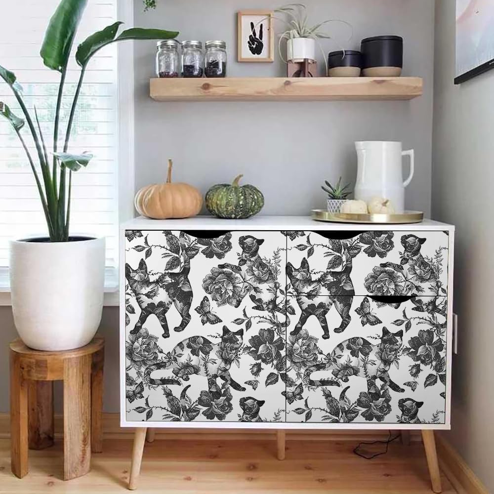 MuralPeel White Poppies Floral Modern Grey Peonies Flowers Peel and Stick Wallpaper Self Adhesive Removable Easy Peel Off Stick on Wall Paper for Bedroom Renter