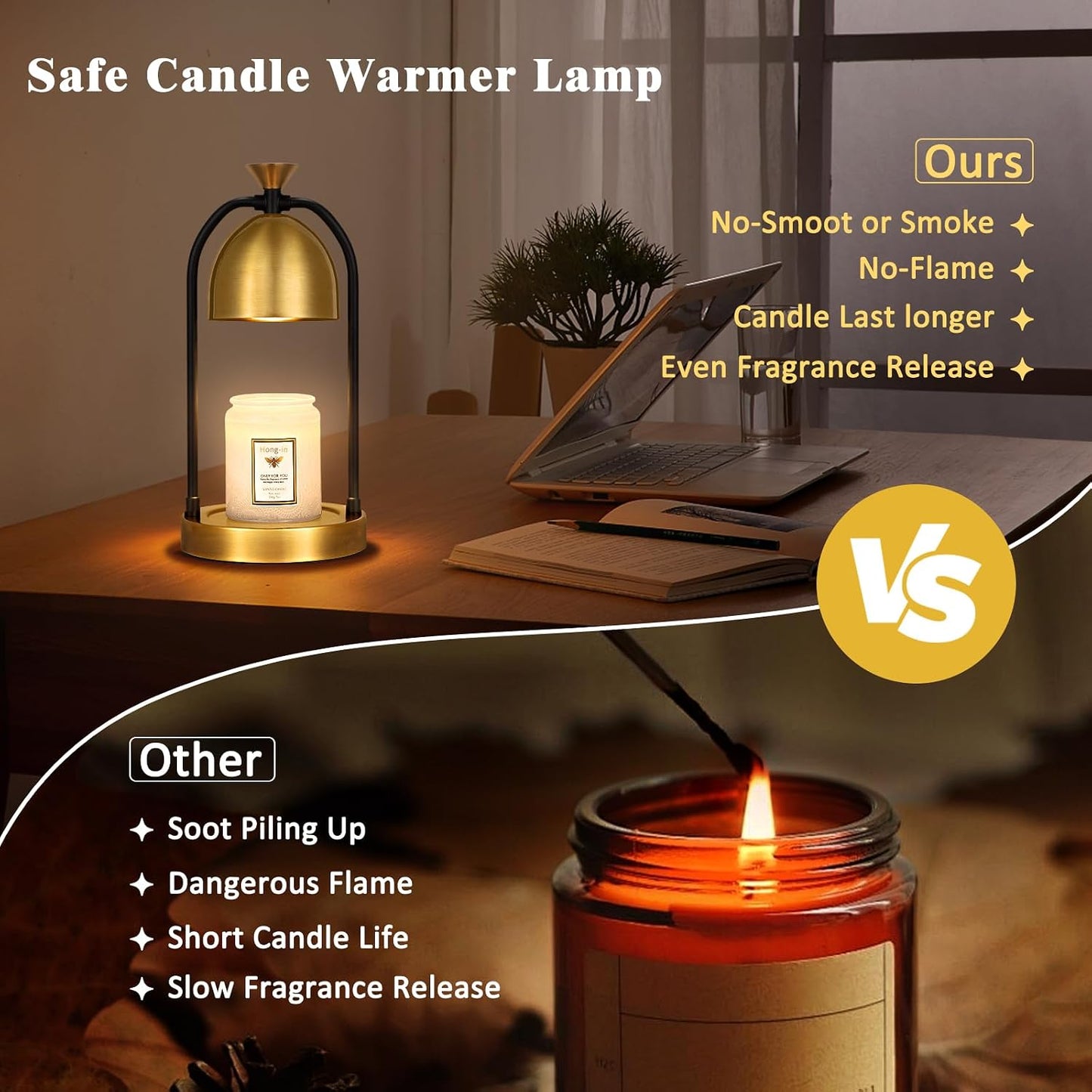 Hong-in Candle Warmer Lamp - with Timer & Dimmer, Modern Home Decor House Warming Gifts Wax Melt Warmer for Jar Candles, Cozy Birthday Gift for Women Mom (Black)