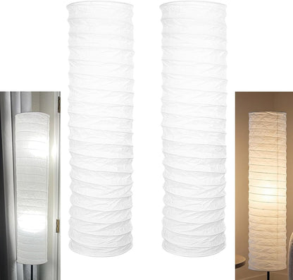 VOSAREA 2-Pack Paper Floor Lamp Shades for Standing Lamps – Sturdy Thickened Rice Paper Shade Replacement for Living Room Bedroom, 37" Tall Nordic Japanese Style White Cylinder Light Cover Decor