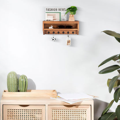 Nekon Key Holder Wall Mount, 12.8" W x 5.6" H x 3.7" D Wall Mounted Key and Mail Organizer with 6 Key Hooks, Key Racks for Home Entryway Decor (White)