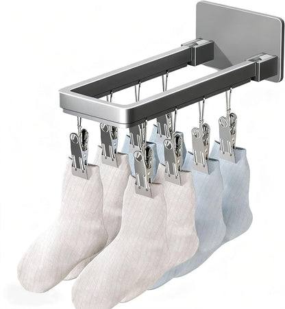 Pssopp Wall Mounted Drying Rack, Zinc Alloy Foldable Wall Clothes Rack, Space Saving Laundry Hanger 8 X 6.2 Cm for Socks Bras Underwear Towels in Laundry Room Bathroom (8 Clips (23.3cm/9.2in))