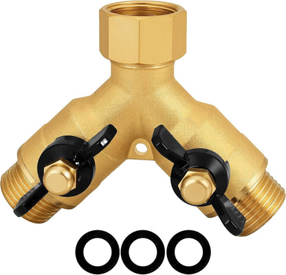 SIGURANTA Garden hose splitter, full-flow, heavy-duty brass 2-way high flow, outdoor faucet Y-valve closure diverter connector, garden hose high-flow diverter adapter. (2-Way Full Flow)