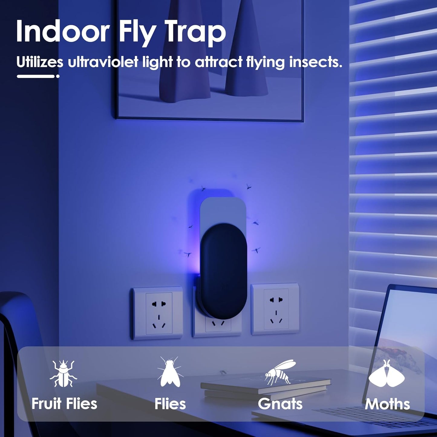 Fly Trap Indoor, 3 in 1 Plug-in Fruit Fly Trap,1 Trap White and 5 Glue Cards, Fruit Fly Traps for Indoors, Flying Insect Trap for Gnat, Moth, Mosquito, Suitable for Every Part of The Home