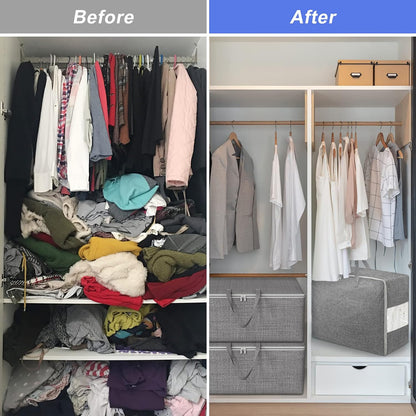 105L Extra Large Storage Bags, Folding Moving Comforter Blanket Storage Bags Closet Organizers and Storage Containers for Clothes with Strong Handles&Zippers Clear Window for Bedding Pillow Grey 2Pack