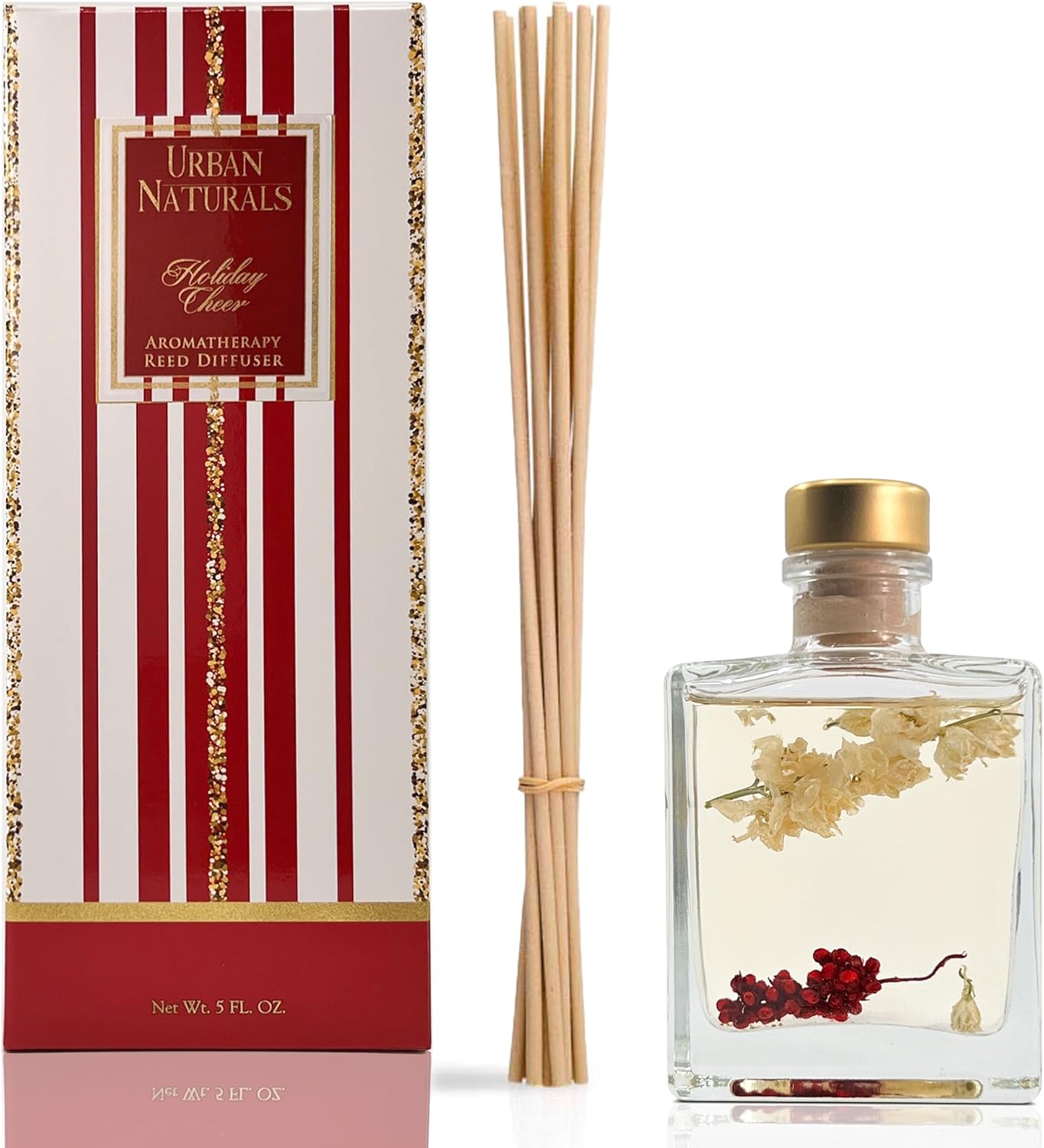 Urban Naturals Smoked Vanilla Reed Diffuser Set with Vanilla Bean, Sandalwood & Leather – 5 Ounce Sleek Black Rectangular Refillable Glass Bottle – Made in the USA