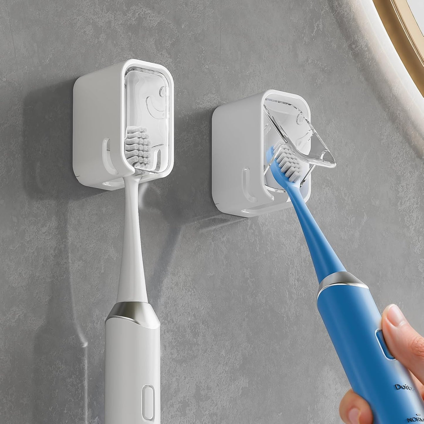 Toothbrush Holders for Bathrooms, 2PCS Innovation Single Slot Toothbrush Holder Wall Mounted with Cover for Shower, Single Toothbrush Dispenser Storage Organizer for Family & Travel