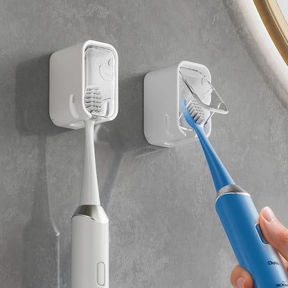 Toothbrush Holders for Bathrooms, 2PCS Innovation Single Slot Toothbrush Holder Wall Mounted with Cover for Shower, Single Toothbrush Dispenser Storage Organizer for Family & Travel