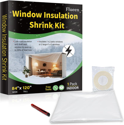 Window Insulation Kit for Winter,Plastic Shrink Film & Strong Tape, Indoor Thermal Seal to Block Drafts, Cold Air for Windows and Patio Doors,5-Pack(42"W x 62"T)