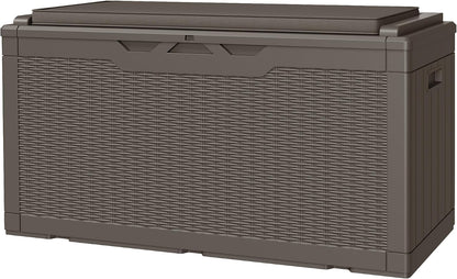 JUMMICO 31 Gallon Resin Deck Box Waterproof Indoor Outdoor Storage Boxes for Patio Furniture Cushions and Garden Tools (Brown)