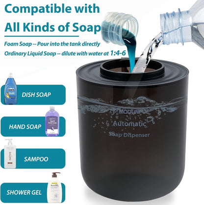 Automatic Foaming Soap Dispenser for Bathroom: 4-Level Adjustable Countertop/Wall Mount Hand Soap Dispenser, 13.5oz/400ml Type-C Rechargeable – Suitable for Kitchen, Bathroom, Office, Hotel (Black)