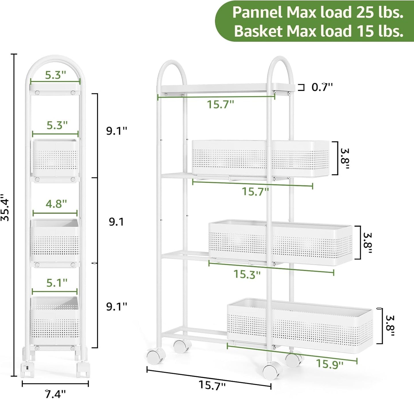 KINGRACK Slim Storage Cart with Drawer, 5-Tier Rolling Utility Cart on Wheels, Narrow Metal Cart for Space Save, Easy Assembly for Kitchen Cart, Craft Cart, Laundry, Bathroom, Nursery Organizer