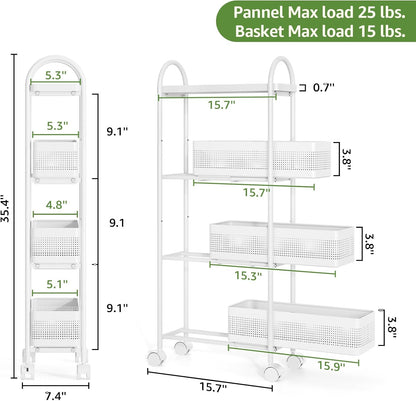 KINGRACK Slim Storage Cart with Drawer, 5-Tier Rolling Utility Cart on Wheels, Narrow Metal Cart for Space Save, Easy Assembly for Kitchen Cart, Craft Cart, Laundry, Bathroom, Nursery Organizer