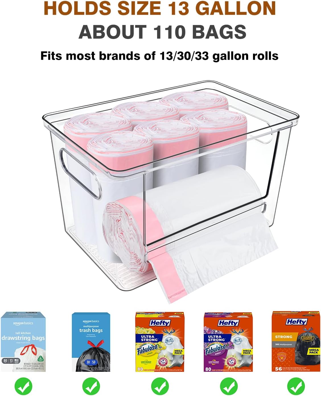 Trash Bag Dispenser 2 Pack - Under Sink Organizer, Plastic Bag Holder, Stackable Acrylic Garbage Bag Storage with Bamboo Lid for Kitchen Cabinet, 13/30/33 Gallon Grocery Bag Dispenser