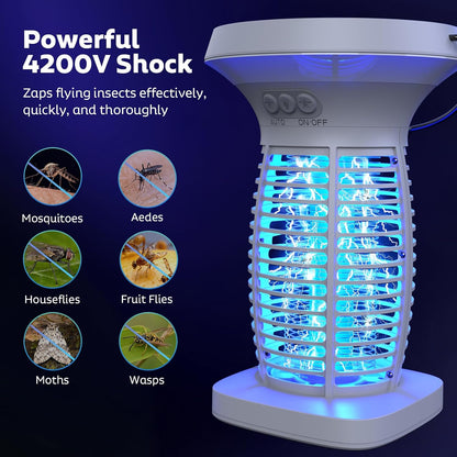 OnBeam Solar Bug Zapper Outdoor, 4200V Electric Mosquito Killer for Patio | Solar & USB-C Charging, IPX5 Waterproof, Auto Mode, SOS Light, Indoor Fly Trap for Home, Backyard, Garden, Camping