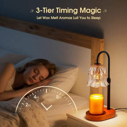 Candle Warmer Lamp Adjustable Timer - Electric Flower Glass Candles Warmers Adjustable Height Dimmable Vintage Base Modern Wax Candles Top Warmers for Small Jar Scented Wax Melts