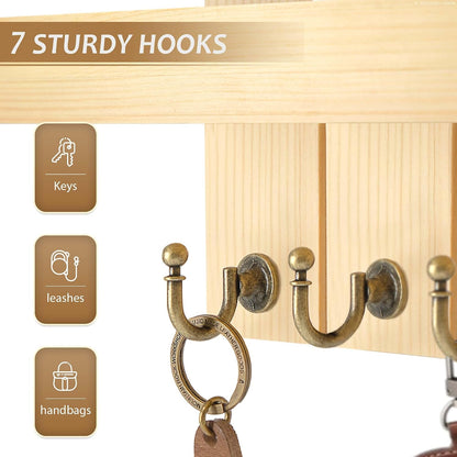 Rebee Vision Decorative Key Holder Wall Mount - Rustic Key Holder for Wall with Shelf and Mail Organizer for Living Room Decor - Home Essentials for Home Improvement (Brown, 3.54" x 10" x 7.28")