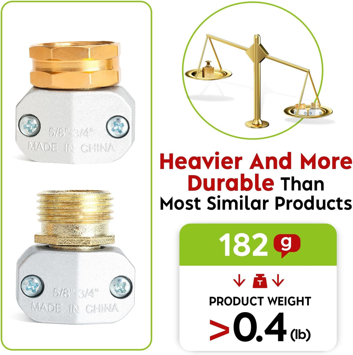 A30008-D Brass Hose Y Connector Brass Garden Hose Adapter, Garden Hose Splitter 2 Way Heavy Duty, Hose Bib Splitter with 2 Extra Rubber Washers-2PACK