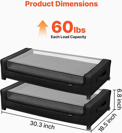 VEVOR Under Bed Storage with Wheels, 36.0 x 18.1 x 7.3 inch, Underbed Containers with Clear Lid, Underbed Shoe Organizer, Rolling Under the Bed Storage Bins for Clothes Shoes Blankets Bedroom, 2 Pack
