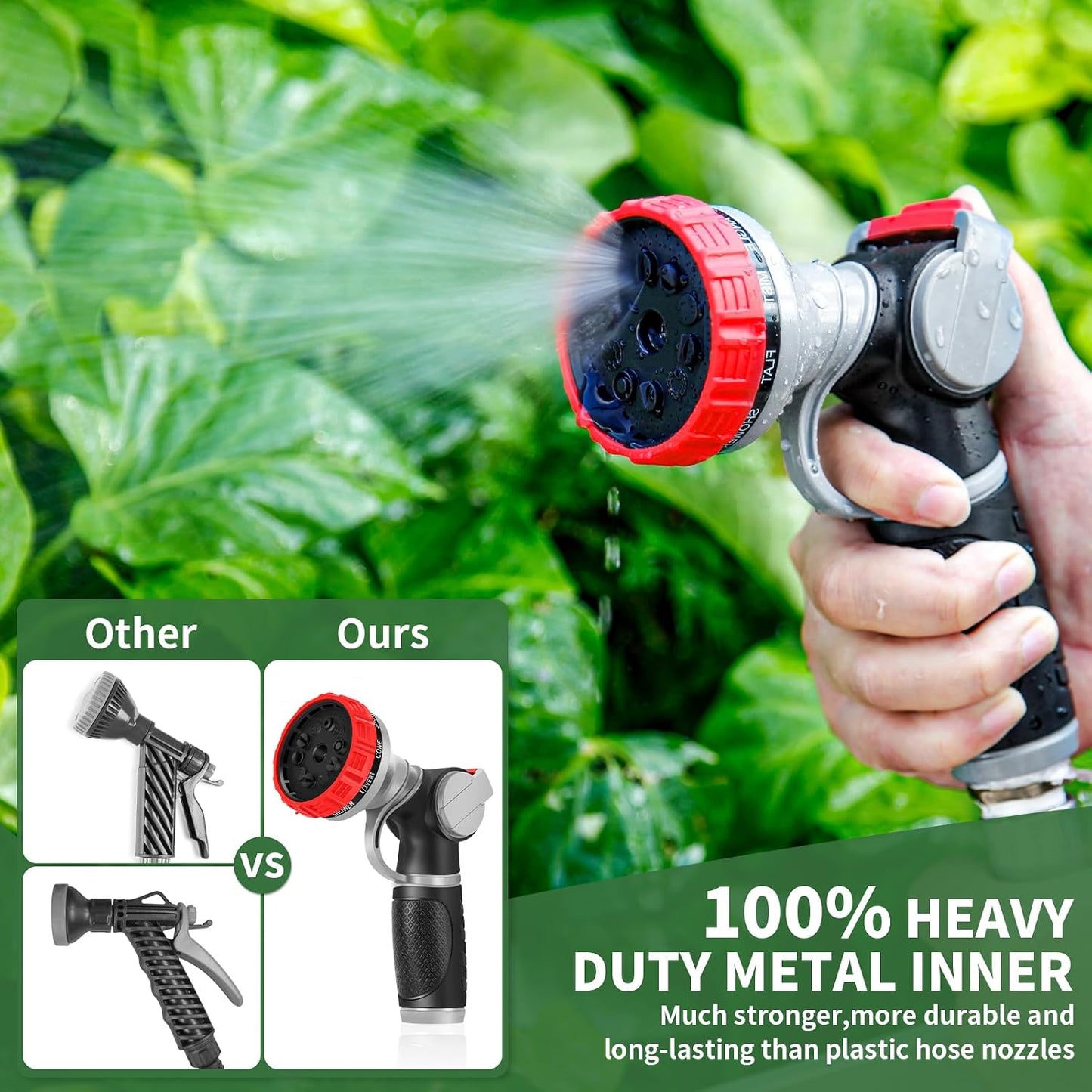 Hose Nozzle,Heavy Duty Metal Garden Hose Nozzles - 10 Spray Patterns Leak-Proof Hose Sprayer Nozzle with Thumb Control, High Pressure Water Hose Nozzle for Watering Plants, Car and Pet