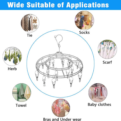 Stainless Steel Sock Drying Rack with 20 Clips, Space-Saving Dryer Rack with Pegs for Socks, Towels, Bras, Underwear Etc. Small Laundry Items