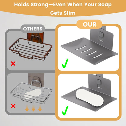 Soap Holder for Shower Wall Suction Cup Bar Soap Dish Self-Draining Wall Mounted No-Drill Rustproof & Reusable for Bathroom & Kitchen (Matte Grey)