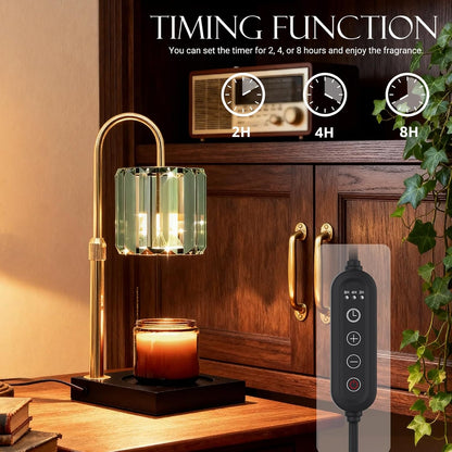Yuichoy Candle Warmer Lamp with Timer, Dimmable Electric Candle Wamer Adjustable Height, Glass Modern Candles Melter Lamp, Gifts for Women Mom, Clear